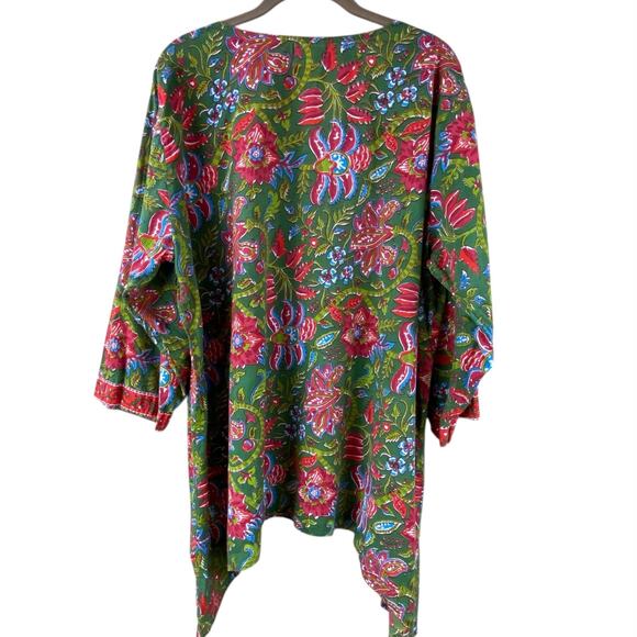 Signals Floral Block Print Tunic Top Size 2X Green Red Cotton Boho - Picture 4 of 6